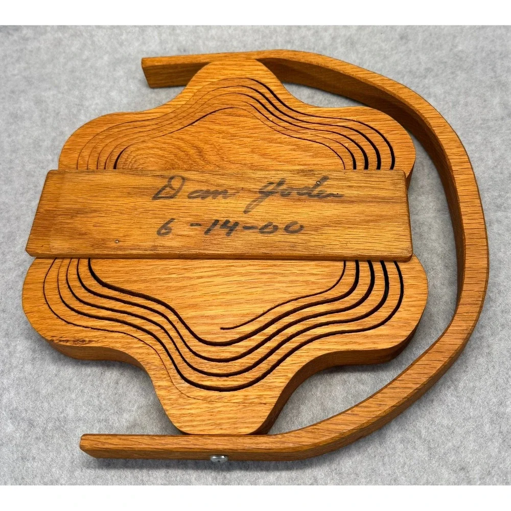 Handmade Collapsible Oak Wood Star Basket Folding Fruit Bowl Trivet Signed 2000